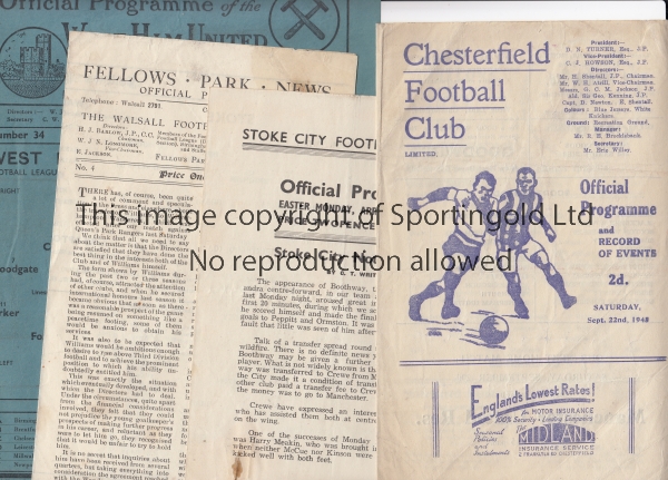 1945/46 4 programmes from the 1945/46 season Chesterfield v Sunderland (score, scorers and