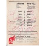ARSENAL / ASTON VILLA AUTOGRAPHS Programme for the League match at Arsenal 10/1/1976 signed on the