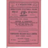 BRENTFORD - FULHAM 1934 Brentford home programme v Fulham, 3/3/1934, repair to one inside page (