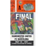 1990 ECWC FINAL Programme and ticket Manchester United v Barcelona 15th May 1991. Programme