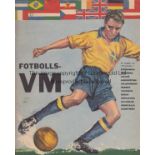 WORLD CUP 1958 Sixty four page Swedish booklet reviewing the 1958 World Cup in Sweden, "Fotbolls-