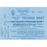 GEORGE BEST Unused ticket Nuneaton Borough v Coventry City 7th March 1983. Best made a guest