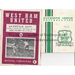 LEAGUE CUP SEMI-FINALS Two League Cup Semi-Final programmes, West Ham v Leicester 23/3/64 (team