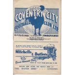 COVENTRY - FULHAM 1937 Full size Coventry City Reserves home programme v Fulham Reserves, 13/12/