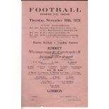 SURREY - LONDON 1921 Single sheet Dulwich Hamlet programme for match Surrey Juniors v London