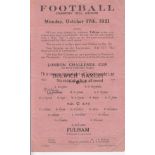 DULWICH HAMLET - FULHAM 1921 Single sheet Dulwich Hamlet home programme v Fulham, 17/10/1921, London