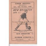 NEW BRIGHTON Programme New Brighton v Oldham Athletic 11th October 1947. Score on front. Scorers