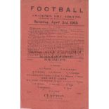 BROMLEY - CLAPTON 1915 Four page Dulwich Hamlet programme for Bromley v Clapton, 3/4/1915, Cup