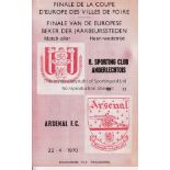 1970 FAIRS CUP FINAL PROGRAMME First leg programme at Anderlecht v Arsenal 22/4/1970. Good