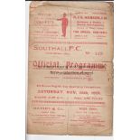 SOUTHALL - DULWICH 1924 Four page Southall home programme v Dulwich Hamlet, 15/11/1924, FA Cup,