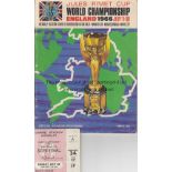 WORLD CUP 1966 World Cup 1966 Tournament programme (split at lower spine) plus a ticket (good) for