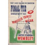 RUGBY LEAGUE CUP FINAL 1946 Official programme, Wakefield Trimity v Wigan, Rugby League Challenge