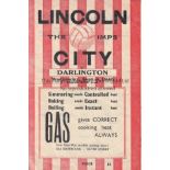 LINCOLN / DARLINGTON 4 Page programme Lincoln City v Darlington 4th September 1946. No writing.