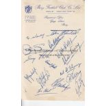 BURY Fifteen Bury autographs from the 1954/55 season on official letter headed paper which has