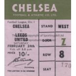 CHELSEA V LEEDS UNITED 1968 TICKET League game at Chelsea dated 24th February believed to be the