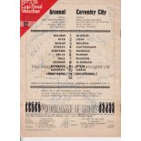 ARSENAL / COVENTRY CITY AUTOGRAPHS Programme for the League match at Arsenal 1/12/1973 signed on the