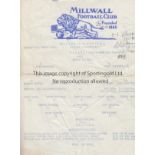 MILLWALL / CHELSEA Scarce single sheet programme Millwall Reserves v Chelsea Reserves 27th August