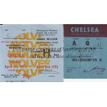 CHELSEA - WOLVES Two match tickets, Chelsea v Wolves 30/4/60 A Stand reserved seat and Wolves v