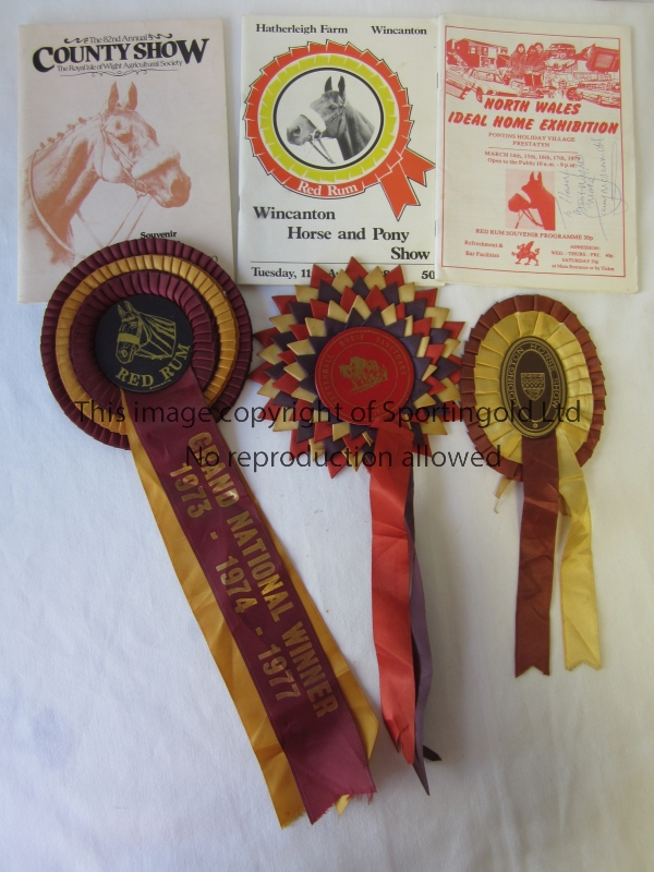 HORSE RACING - RED RUM Three rosettes awarded to Red Rum including one in his racing colours of