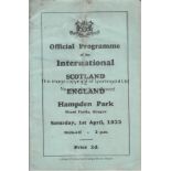 SCOTLAND - ENGLAND 1933 Official programme, Scotland v England, 1/4/1933 at Hampden, Scotland won