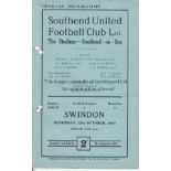 SOUTHEND UNITED V SWINDON TOWN 1946 Programme for the League match at Southend 12/10/1946 with 4