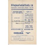 GILLINGHAM - CHELSEA 1950 Gillingham single sheet programme, Eastern Counties League Challenge Cup