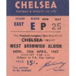 CHELSEA V WEST BROMWICH ALBION 1967 TICKET League game at Chelsea 10/4/1967. Good