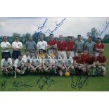 ENGLAND 1961 AND 1962 Col 12 x 8 photo, showing England players posing for photographers during a