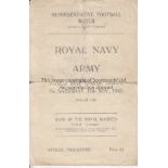 WARTIME AT IPSWICH Official programme, Royal Navy v Army, 17/11/45 at Ipswich Town, four page