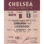 CHLESEA V LIVERPOOL 1968 TICKET League match at Chelsea 13/1/1968. Good