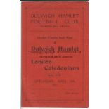 DULWICH - LONDON CALEDONIANS 1925 Four page Dulwich Hamlet home programme v London Caledonians, 18/