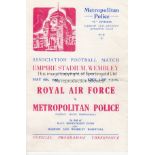 1942 WEMBLEY Scarce wartime Wembley programme, Royal Air Force v Metropolitan Police, 6/5/42 at