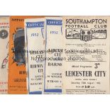 LEICESTER CITY 52-3 Seven programmes 52-3, Leicester homes v Birmingham (tape marks) and Barnsley