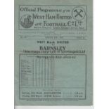 WEST HAM - BARNSLEY 1937 West Ham home programme v Barnsley, 26/3/1937, folds, some creasing. Fair-