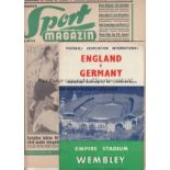 ENGLAND - GERMANY 1954 Programme for England v Germany 1/12/54 at Wembley (folds) plus issue of "