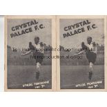 CRYSTAL PALACE 46/7 Two Crystal Palace home programmes , 46/7 v Torquay and v Aldershot, includes