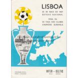 1967 EUROPEAN CUP FINAL Official programme, 1967 European Cup Final, Inter Milan v Celtic, 25/5/67