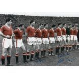MANCHESTER UTD 1958 Colorized 12 x 8 photo, showing Man United players lining up shoulder to