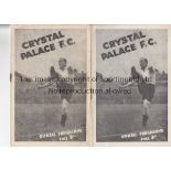 CRYSTAL PALACE 46/7 Two Crystal Palace home programmes, 46/7, v Port Vale and v Ipswich, team