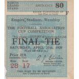 1929 CUP FINAL Ticket for the 1929 Cup Final, Bolton v Portsmouth, , North Grand Stand seat. Very