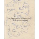 RAF/ARMY Twenty one signatures from an Army v RAF match in the 1950's. Includes Frank Blunstone (2),