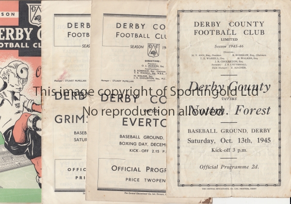 DERBY COUNTY Four Derby home programmes, 45/6 v Nottm Forest 13/10/45, 46/7 v Everton, 47/8 v