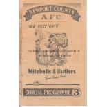 NEWPORT - NOTTM FOREST 50 Newport County home programme from first game of 50/51 season v Nottm