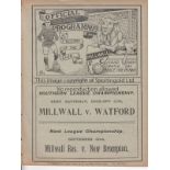 MILLWALL Single sheet programme Kent v London at Millwall 21st September 1911. Ex Bound Volume.