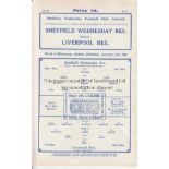 SHEFFIELD WEDNESDAY V. LIVERPOOL 1932 Programme for the Reserve Team, Central League match at