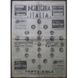 1939 ITALY v ENGLAND FRIENDLY Rare official 4-page programme (programma ufficiale) published by