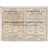 LIVERPOOL 44-5 Two Liverpool single sheet home programmes, 44/5, v Wrexham 7/10/44 and v Stockport