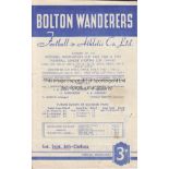 BOLTON / CHELSEA Programme Bolton Wanderers v Chelsea 6th September 1952. Lacks staples. Score and