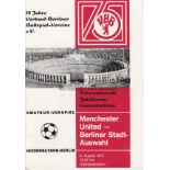 BERLINER STADT - MAN UTD 1972 Programme, Berliner Stadt Auswahl v Manchester United , 5/8/72, played