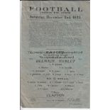 DULWICH - CLAPTON 1922 Single sheet Dulwich Hamlet home programme v Clapton, 2/12/1922, FA Cup,